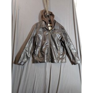 Route 66 Faux Leather Jacket W/ Hood Dark Brown Full Zipper